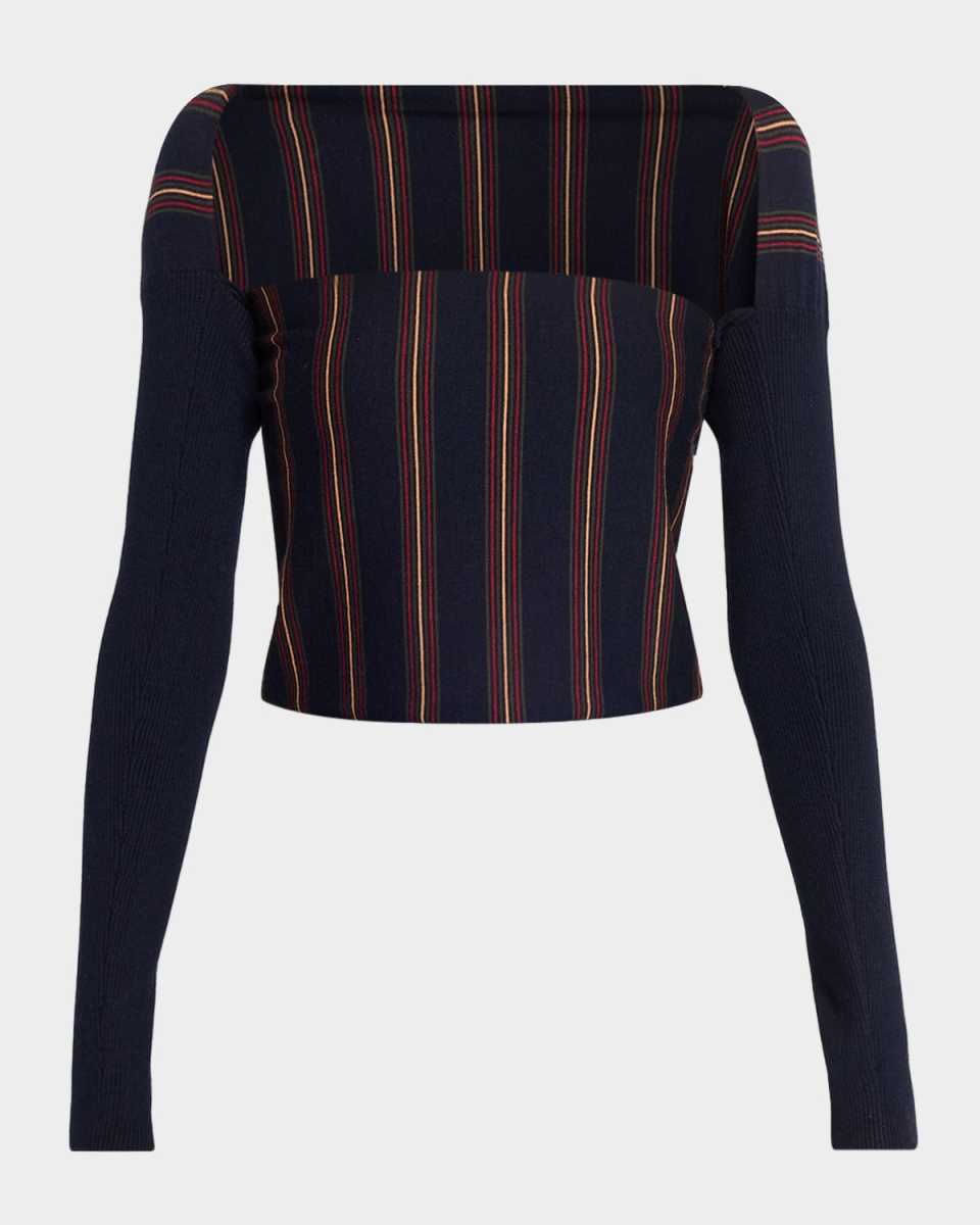 Tiba Striped Long-Sleeve Crop Top